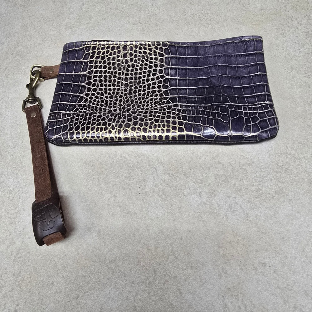 Hide Junkie Leather Wristlet Clutch Purple Gold Crocodile Embossed Made in USA